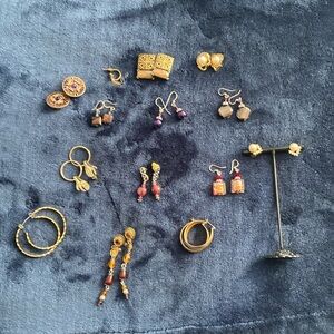 Set of 14 mixed earrings reds/purples/golds/browns